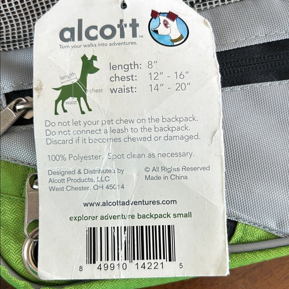 Alcott Dog Backpack, Explorer Adventure Backpack Size Small, New With Tags - Picture 4 of 5